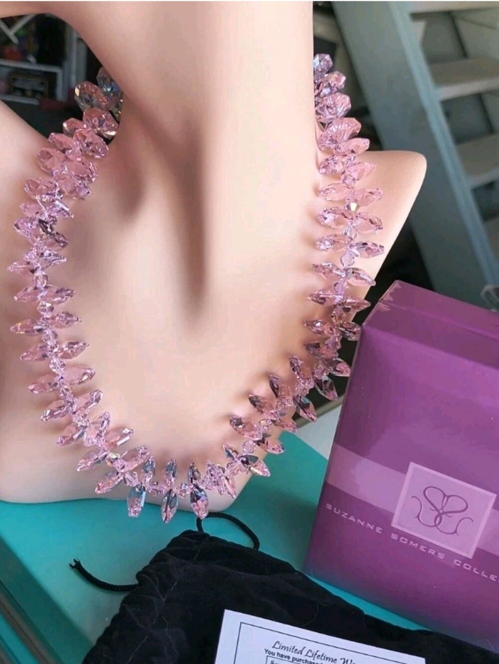New Suzanne Somers Swarovski PINK Crystal Rock Candy Necklace Original Box Wrnty